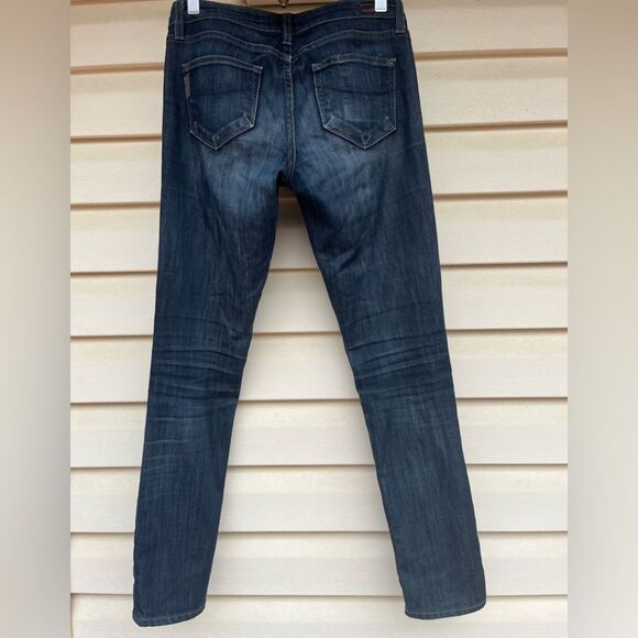 Paige dark blue slightly distressed midrise skinny jeans, pockets, zipper, 25 - Picture 2 of 8